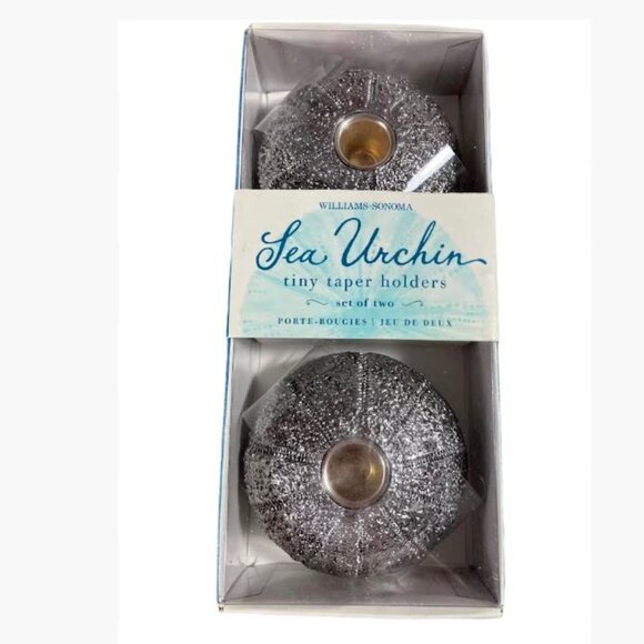 Williams Sonoma Sea Urchin Tiny Taper Holders One Pair Silvery New in Box (NIB) - Picture 1 of 6